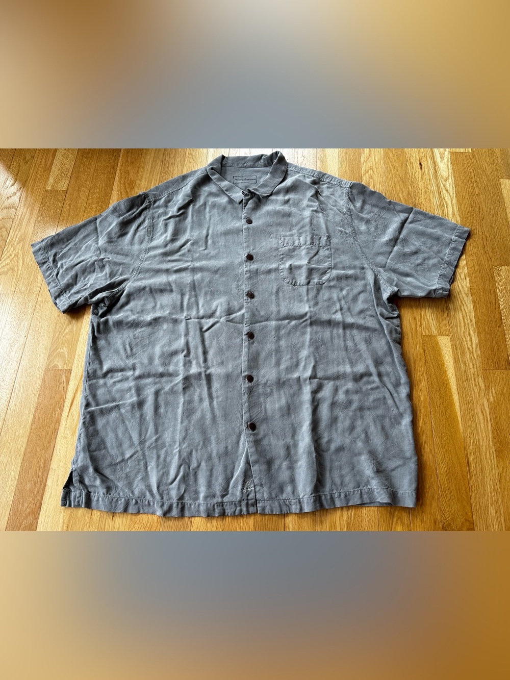 Tommy Bahama 100% Silk Hawaiian Camp Shirt Mens 2XT Gray Leaf Print Button Up